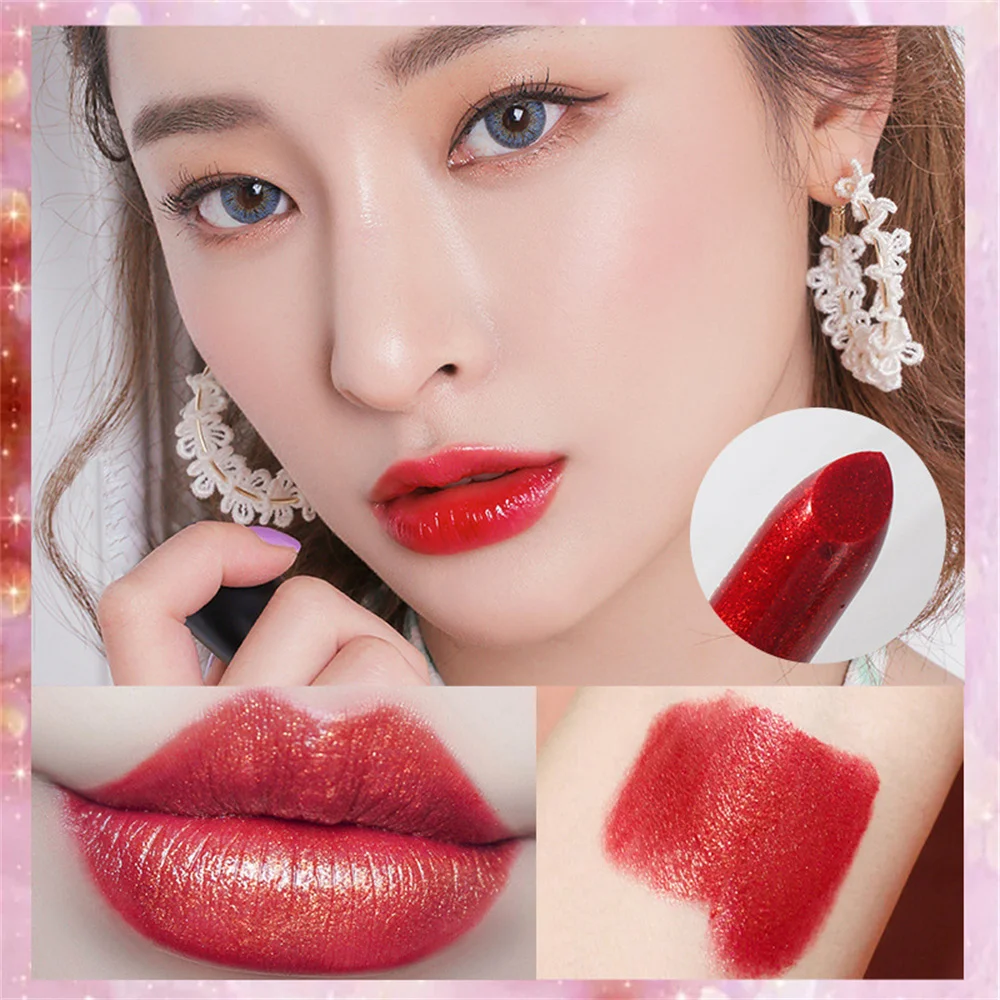 เครื่องสำอางลิปกลอสสีชมพู lipstik Tahan lama สีทึบเครื่องสำอางปากแดงไม่ซีดจาง