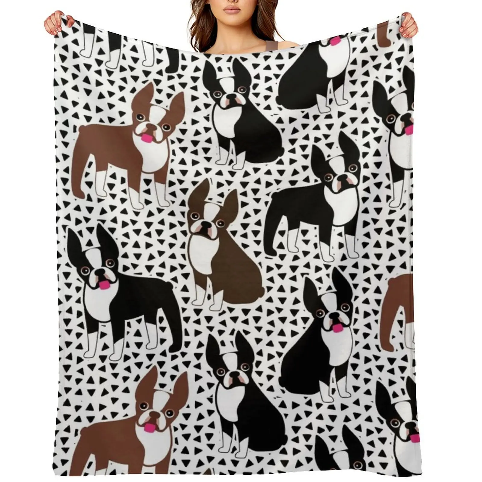 

Boston Terriers Mid-Century Modern Throw Blanket Flannel Fabric for sofa Sleeping Bag Blankets