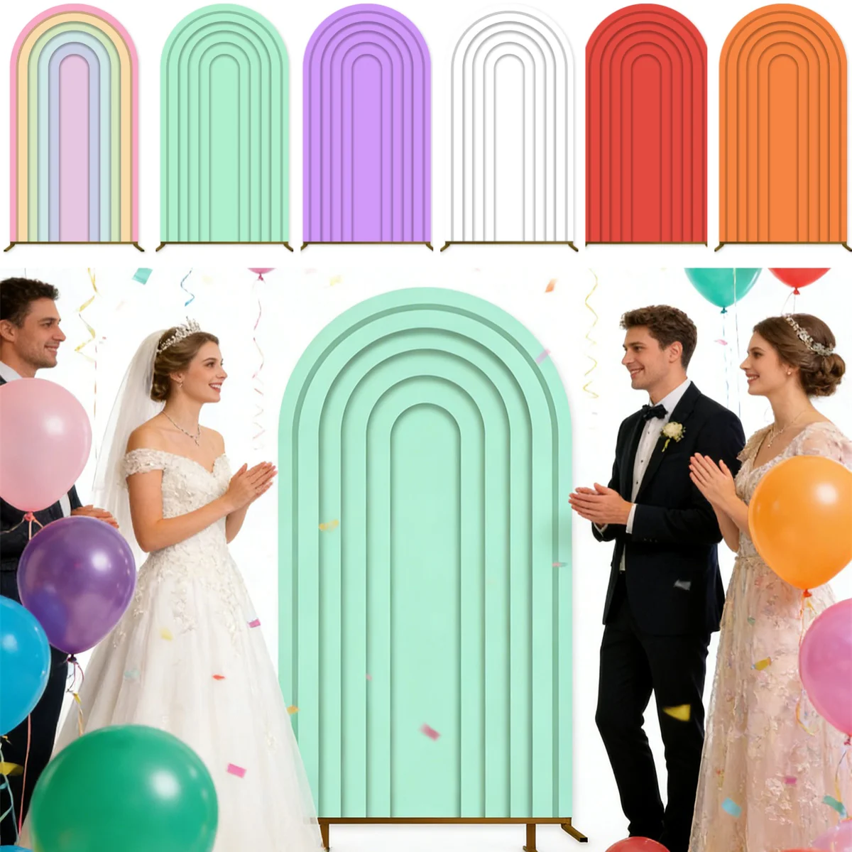 

Фон-арка с радужными полосами для девичника, свадебной вечеринки, на заказ, двухсторонний, разноцветный, эластичный фон для детского дня рождения