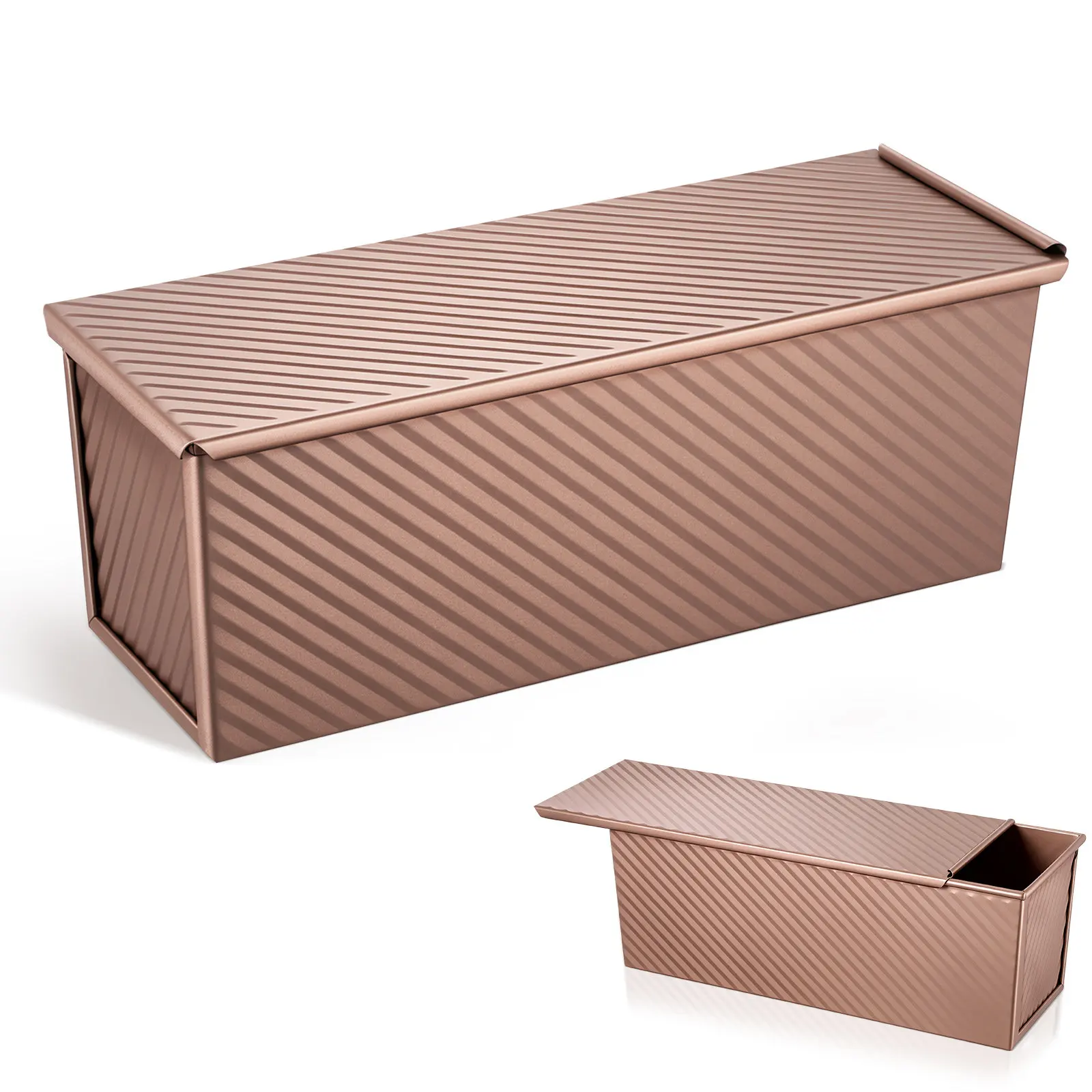Metal Loaf Mold with Lid Non-Stick Surface Easy Release Loaf Pan for Baking Toast Bread Cakes Even Baking Performance Bottom