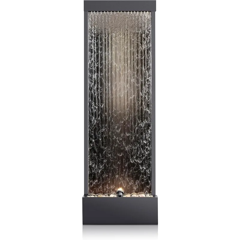 Factory Direct 2026 EXW Stainless Steel Frame Glass Water Wall Fountain Floor Standing LED Light Waterfall Partition For Indoor