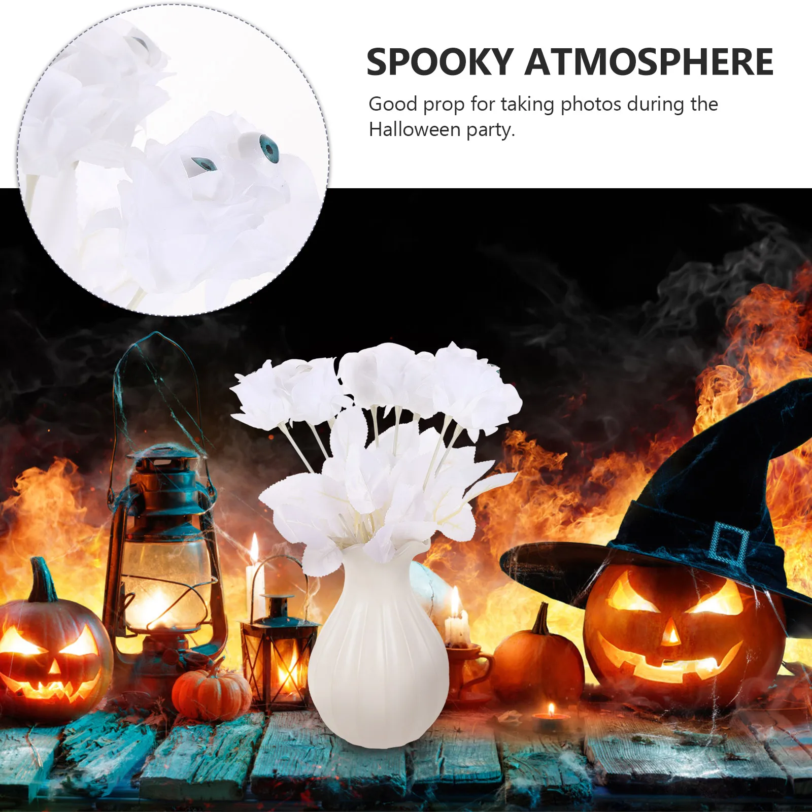 

8PCS Artificial Room Halloween Tricky Decorations Decoration Eyeball Rose Flower Blue Rose Halloween Prop Arrangement