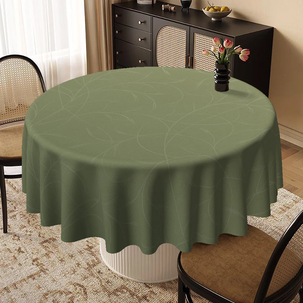 A round tablecloth with a light green floral design, it is highly suitable for various occasions.