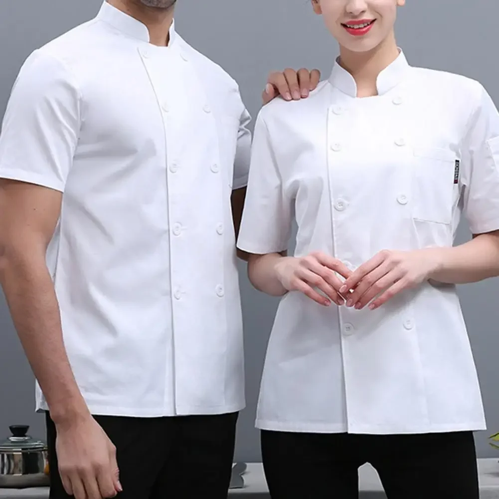 Elegante uniforme da ristorante giacca da cuoco ad asciugatura rapida doppio petto uomo donna camicia da cuoco abbigliamento da pasticceria Anti-sporco