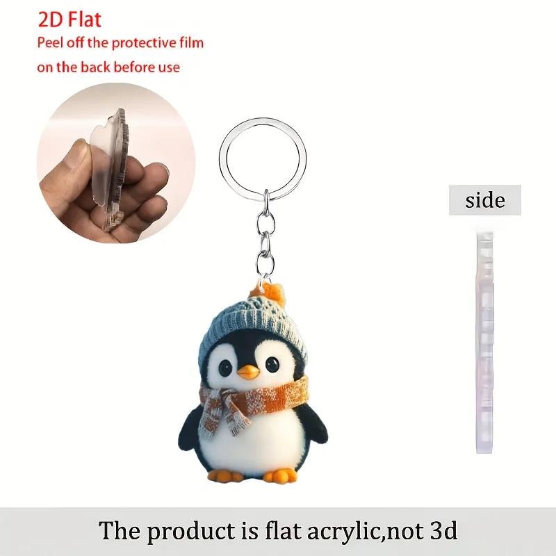2D Cute Penguin Keychain Wearing Hat Hanging Ornament Acrylic Car Backpack Accessory Perfect Gifts for Halloween Christma Party view 6