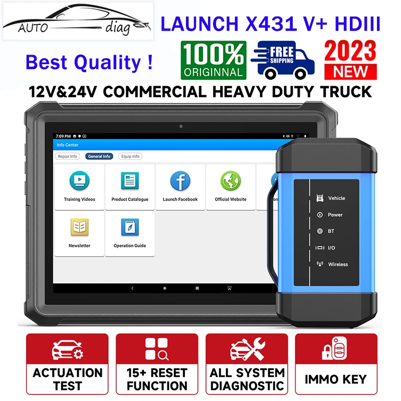 LAUNCH X431 V+ HDIII Diesel Duty Truck Scanner 12V/24V Commercial Heavy Duty Truck All System Diagnostic Tool Key Programmer