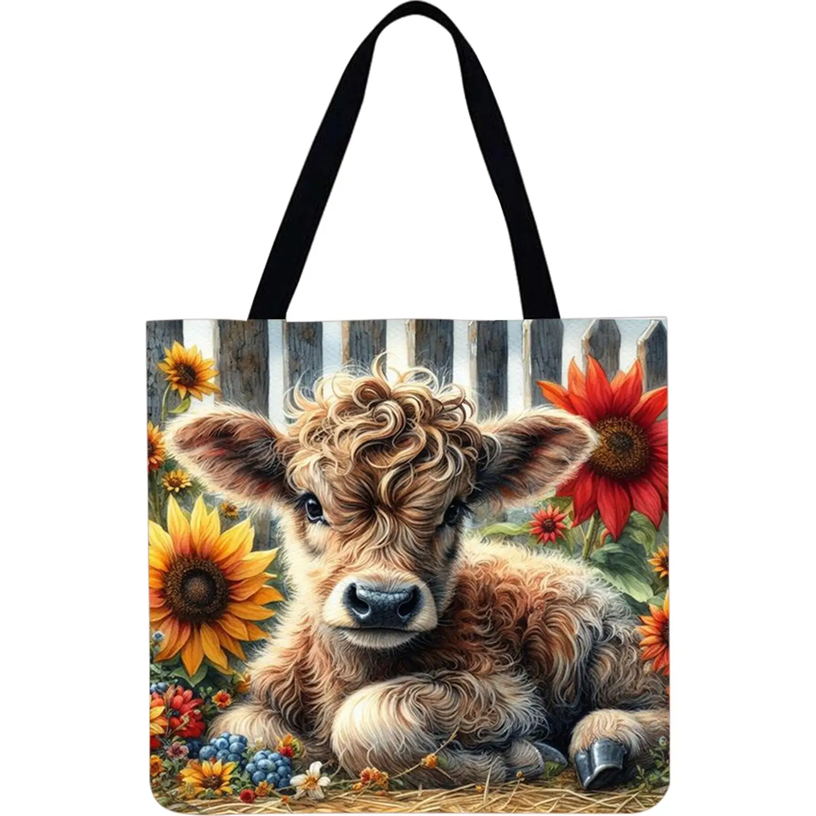 

4pcs Cow Linen Tote Bag Handbag Large Capacity Women Shopping Shoulder Bags