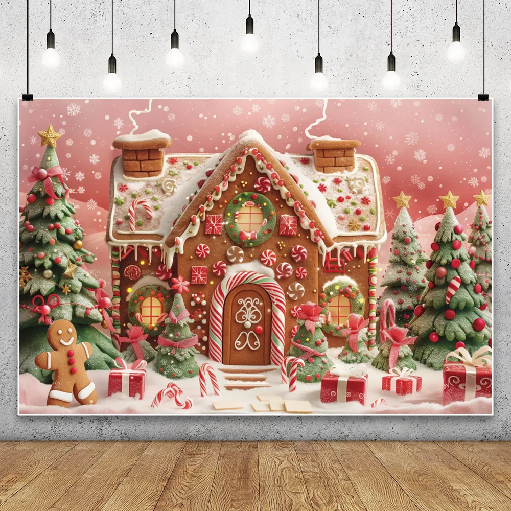 Christmas Candy House Contexto Fotografia, Xmas Tree Gift, Family Party Decor, Baby Photo Photographic Background, Estúdio Shoots