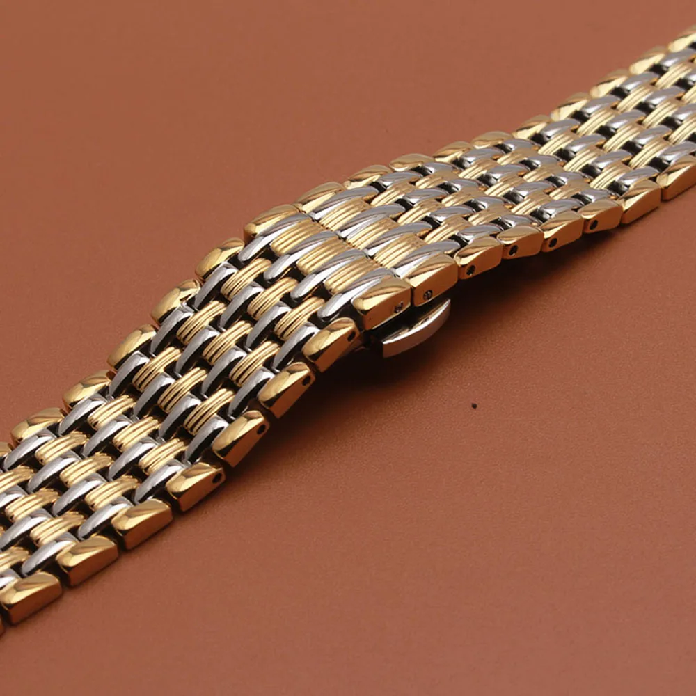 Thinner Watchbands Quartz Watch accessories 14mm 16mm 18mm 20mm 22mm Stainless steel silver with gold straps bracelets beautiful