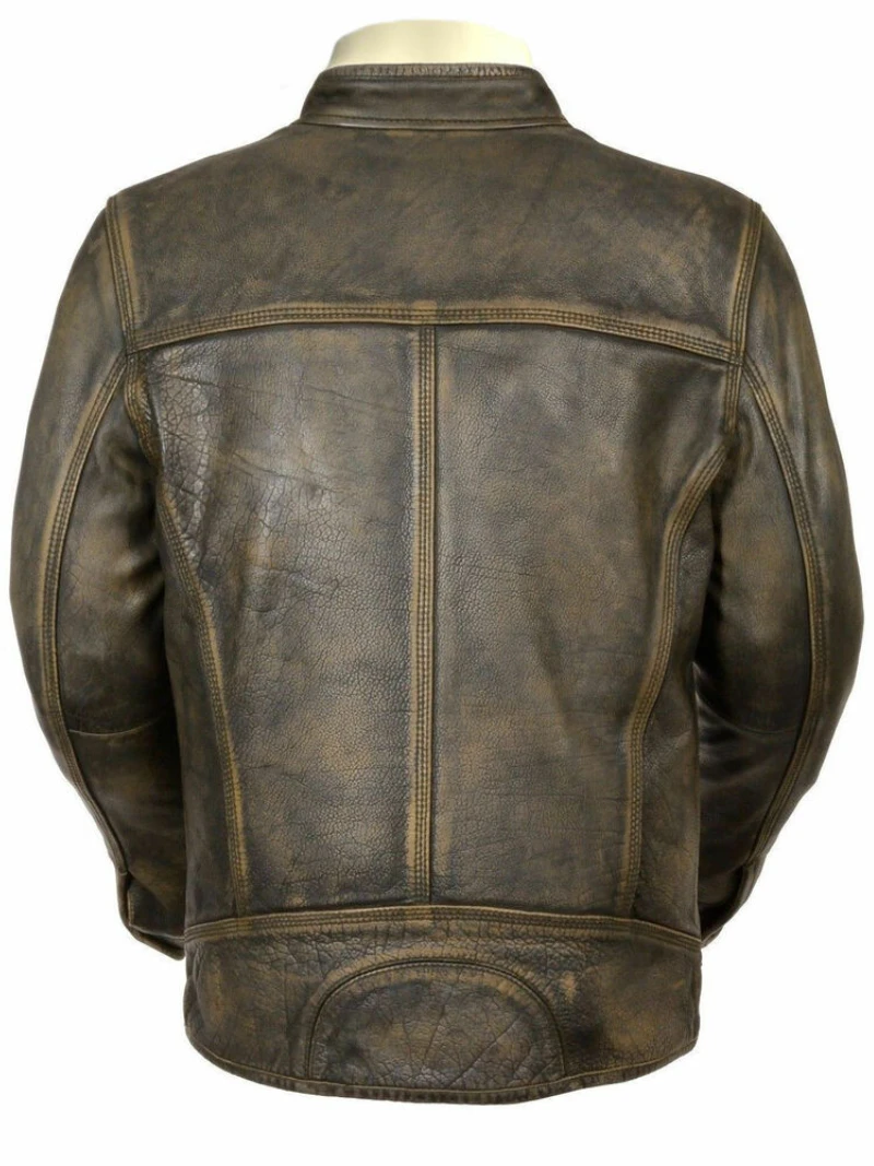 Men's Biker Vintage Style Distressed Waxed Cafe Racer Motorcycle Leather Jacket