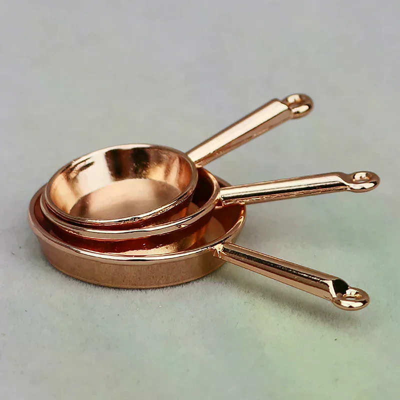 1Set 1:12 Dollhouse Miniature Frying Pan Casserole Metal Cookware Kitchen Model Decor Toy Doll House Accessories