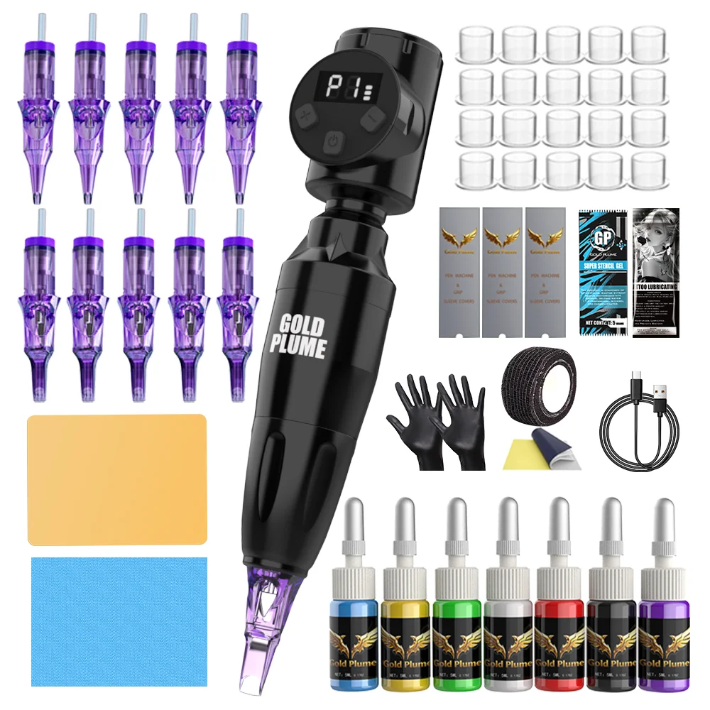 

Large Capacity 1100Mah Wireless Tattoo Machine Pen Complete Kit Rotary Tattoo Gun with Tattoo Needles Permanent Ink Tattoo Supplies for Starter Body Tattoo Creation