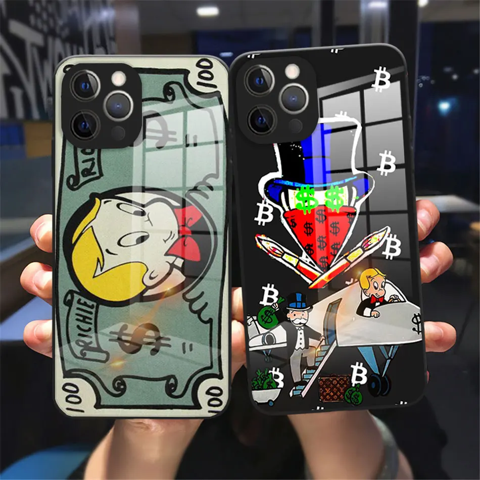 Dollar Alec Monopoly Phone Cover For iPhone 11 12 13 14 15 Pro Max X XR XS Max 14 15Plus 13Mini Black Tempered Glass bumper Case