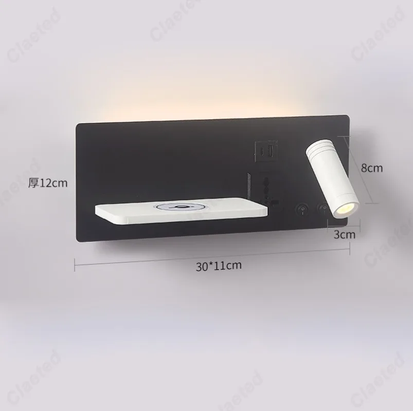 Imagem -06 - Led sem Fio Rotatable Wall Light Cabeceira Reading Light Lâmpada Multifuncional Usb Carregamento Port Estudo e Sala de Estar