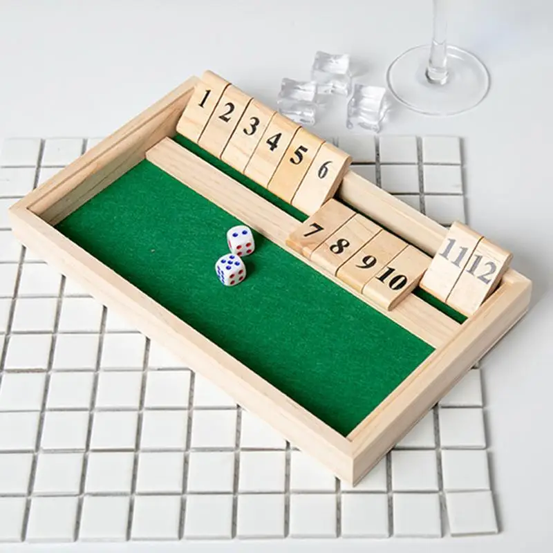 2 Player Shut the Box Wooden Board Games for Kids Adults Educational Learning Dice Games for Outdoor Family Party Pub Bar