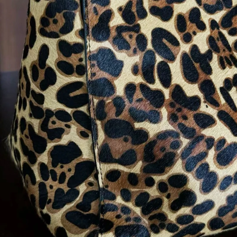 Leather Bucket Bags For Women Luxury Designer Handbags Purses 2026 New In Real Horse Hair Leopard Print Chain Underarm Shoulder - view 6