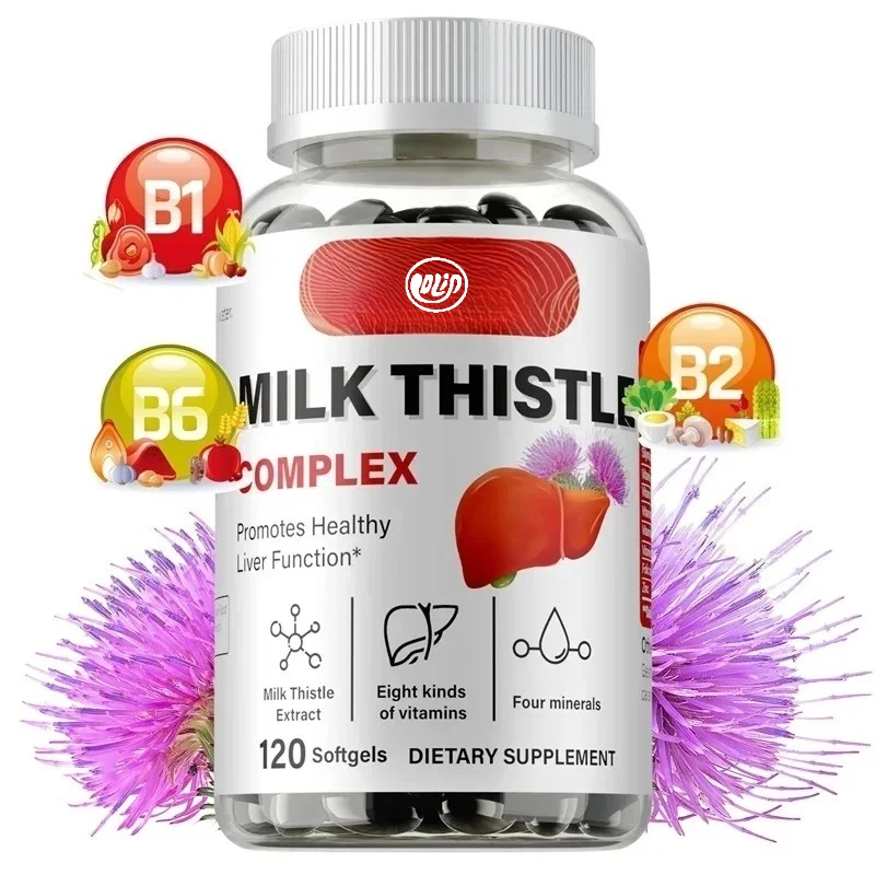 Milk Thistle Capsules for Liver Health Anti-Oxidation Detoxification Anxiety Relief with Vitamin And Folic Acid Support