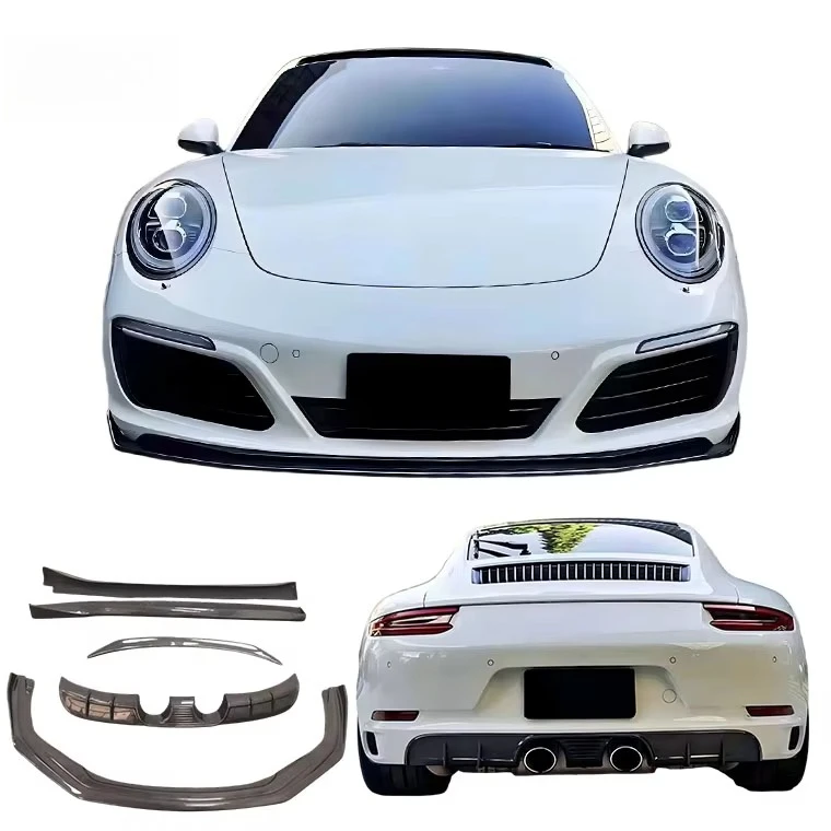 For Porsche Carrera 911 991.2 Carbon Fiber Body Kit Front Lip Side Skirt Rear Diffuser Spoiler