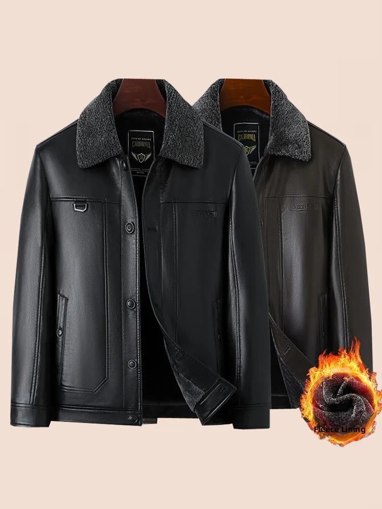 

Мужская кожаная куртка Thiened Fce на подкладке для среднего возраста и ли, теплое пальто для папы иpa Sle Busin Casual Long Sve