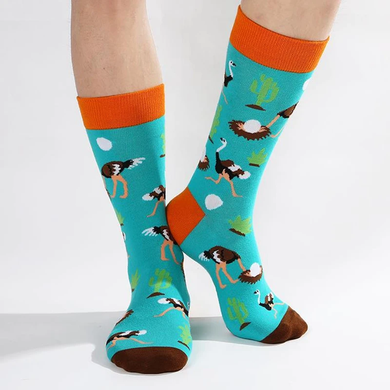 Men\'s Socks Fashion Animal Cartoon Ostrich Panda Kangaroo Fox Lizard Swan Horse  Socks Spring Autumn Happy Street Tide SocksGirl