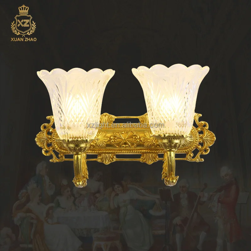 

French Traditional Lighting Bronze Mirror Light Luxury Golden Vanity Wall Lamp Bathroom Glass Bedroom Wall Light