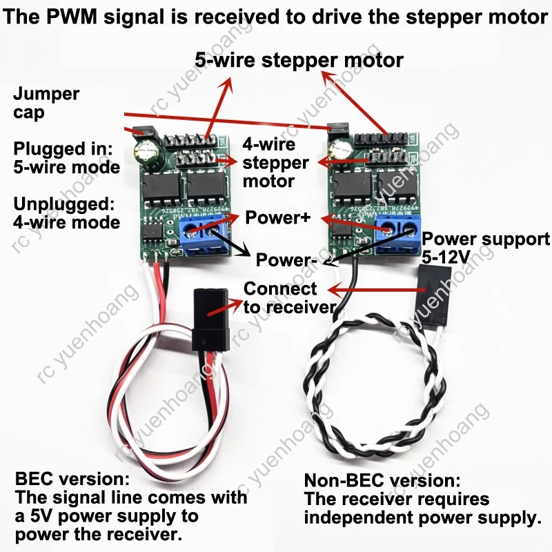 1PC PWM Stepper Motor Driver Support 4-wire/5-wire Motor Forward/Reverse Control Optional BEC 5V/Non-BEC Version for RC Airplane