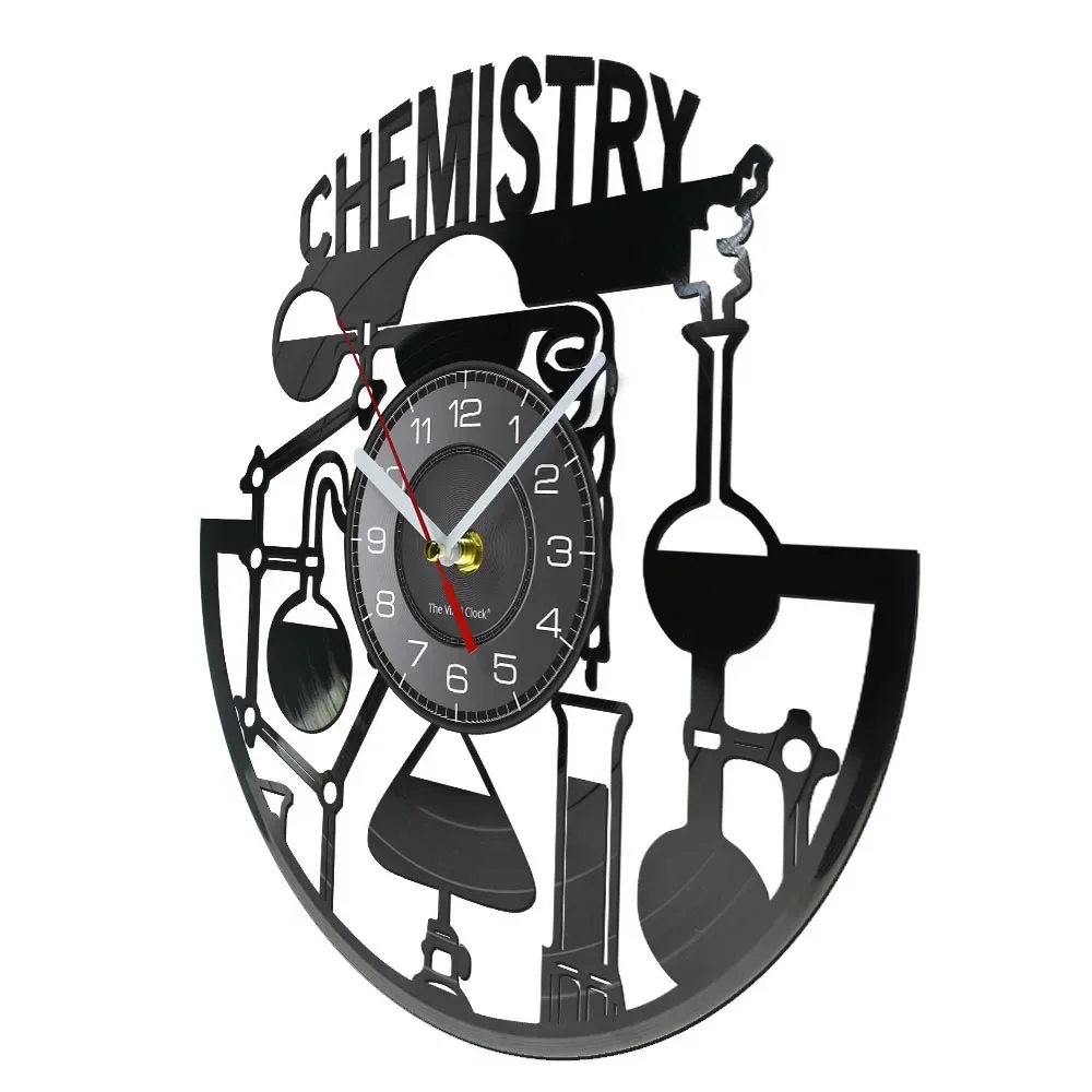 Chemical Experiment Vinyl Album LP Black Wall Clock Silent Non Ticking Timepieces Wall Watch for Chemistry Lab Science Art Decor