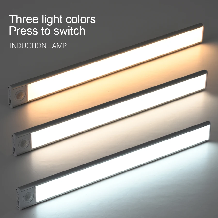 Ultra-thin 3 Colors Motion Sensor Cabinet Lights 30CM 40CM 50CM USB Rechargeable Kitchen Wardrobe Bedroom Cabinet Lighting