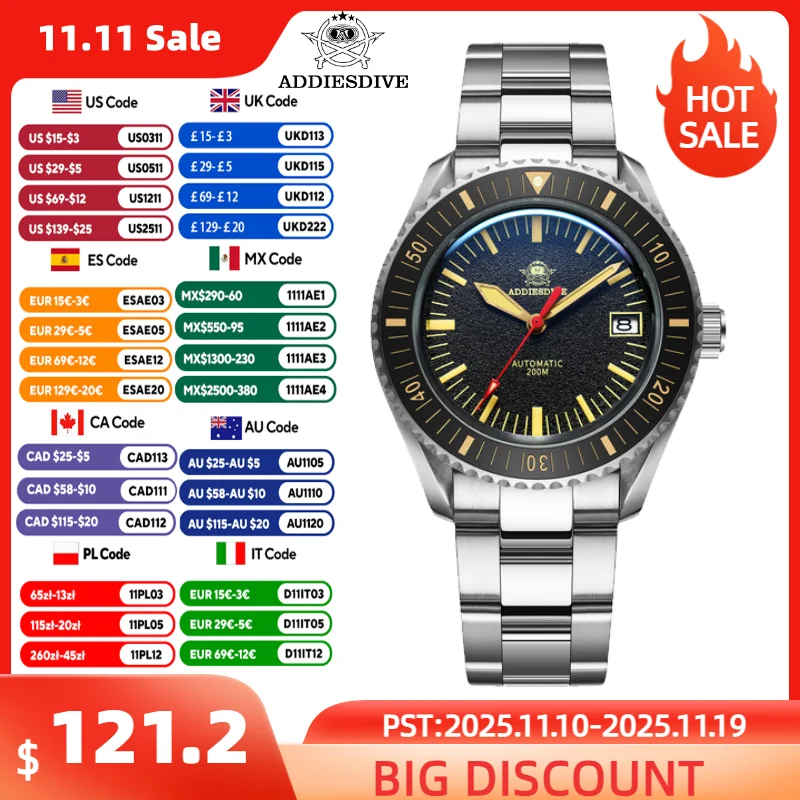 

ADDIESDIVE Men's Automatic Watch Super Luminous Sapphire Glass Ceramic Bezel Waterproof Wristwatch Stainless Steel Man Watches