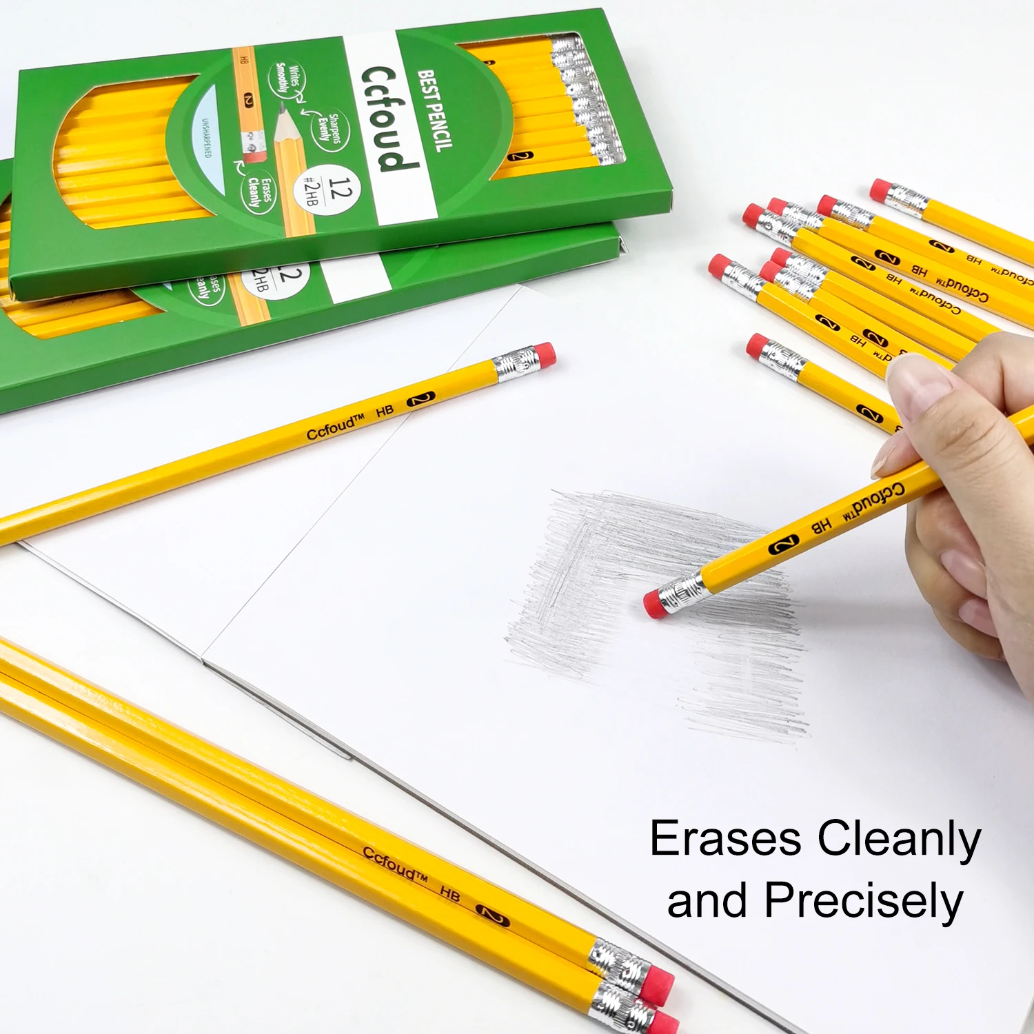 12-150 قطعة من أقلام الرصاص مع سطح ممحاة، 2 أقلام رصاص HB للكتابة والرسم والرسم، أقلام رصاص من الخشب الأصفر #3