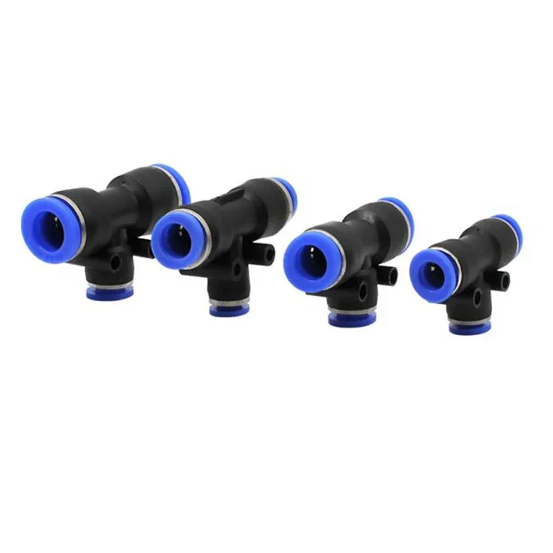 10 PCS PE-4/6/8/10/12/16 Black Pneumatic plastic plug 5/32'' 1/4'' 5/16'' 3/8'' 1/2'' Push In quick connector T type three-way