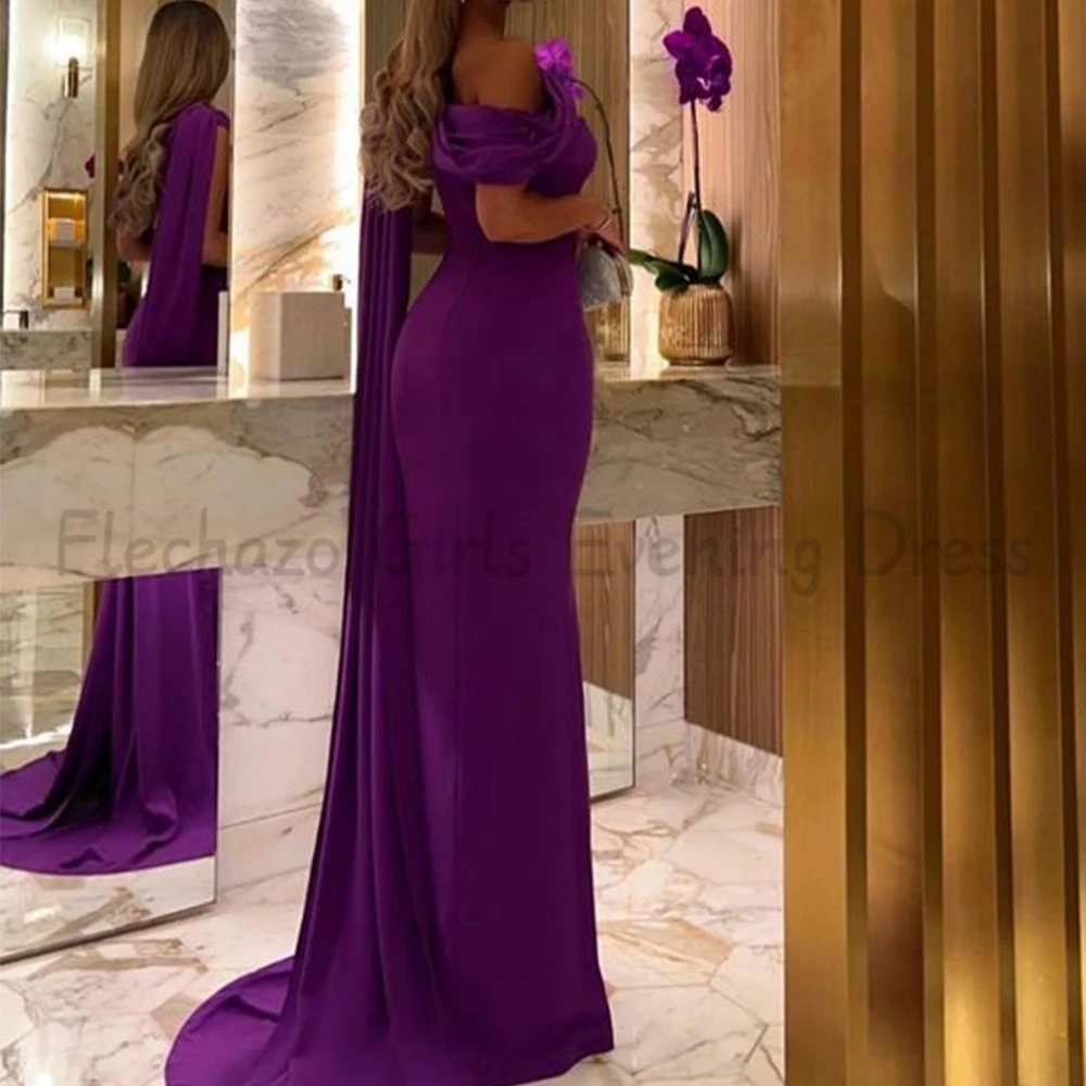 Flechazo Purple Mermaid Evening Dress Off the Shoulder Elegant Floor Length Women Jersey Custom Made Party Gowns for Wedding