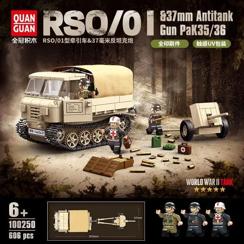 

RSO/01 Towing Truck & 37mm Anti-Tank Cannon Series Toy - Chinese Building Blocks Assembly Set 100250 for Boys