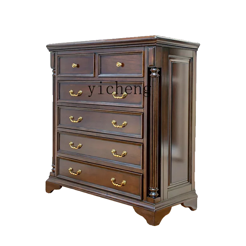 v5.29 all solid wood retro bedroom living room gold silk yellow sandalwood furniture drawer storage five or six chest cabinet