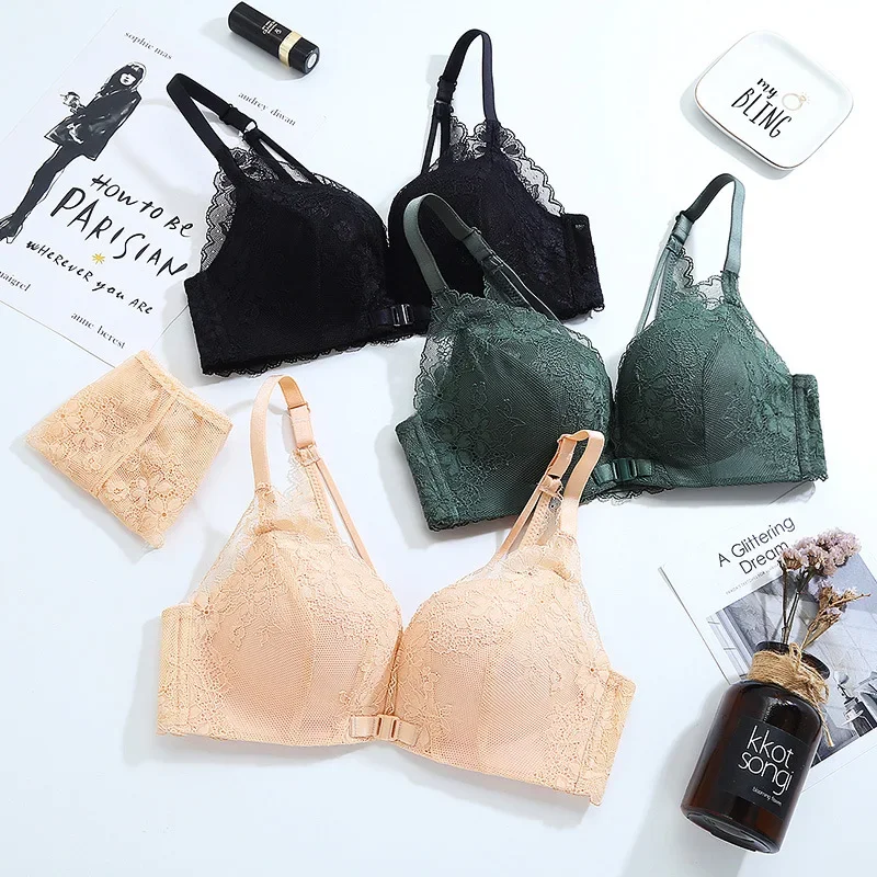 Lace Floral Front Closure Bras Backless Push Up Bra Comfortable Adjustable Soft Wireless Bralette Sexy Lingerie For Women Lady