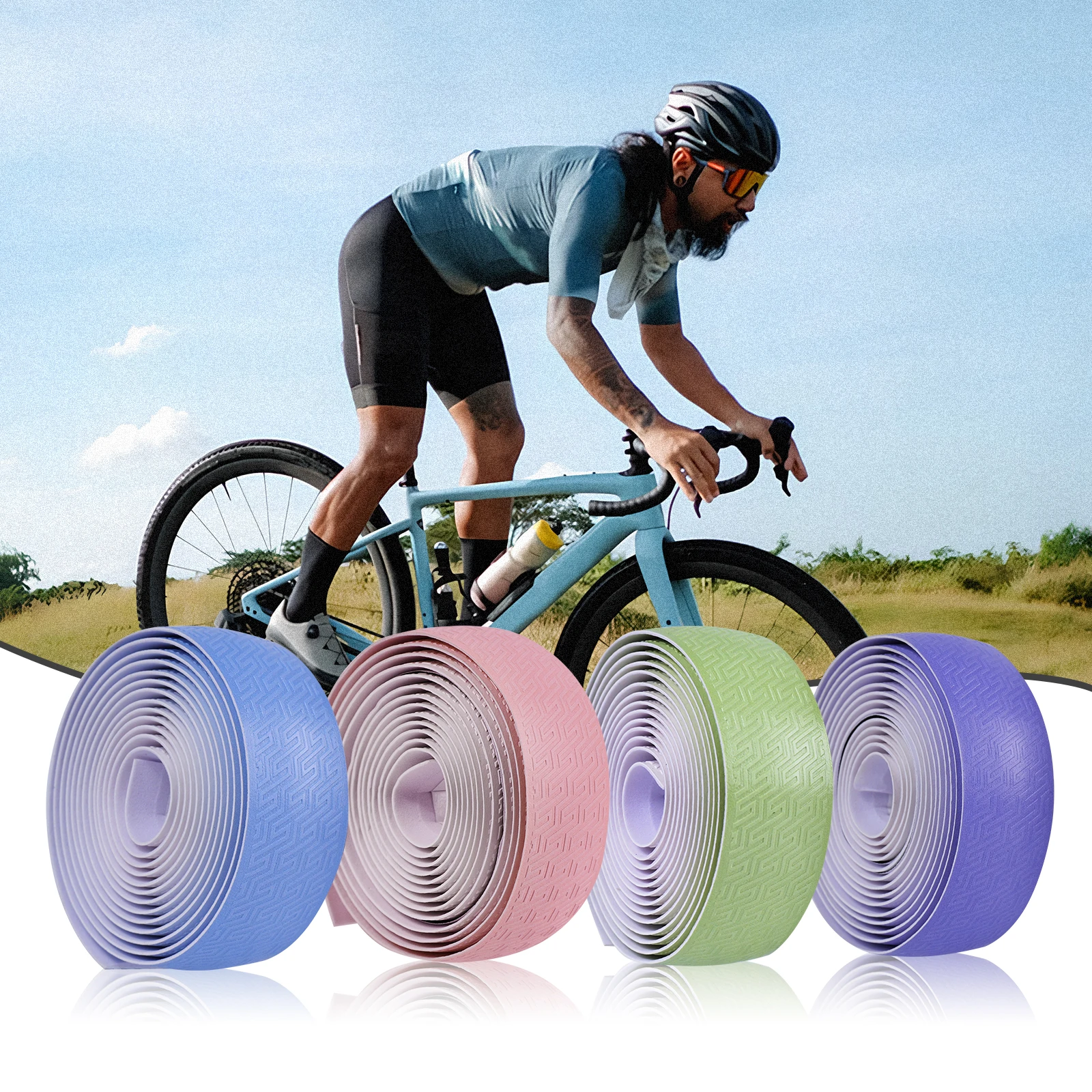 Colorful Road Bike Handlebar Tapes Shock-absorbing Cycling Anti-slip Handlebar Bar Wear-Resistant Bicycle Strap With Bar End Plu - view 2