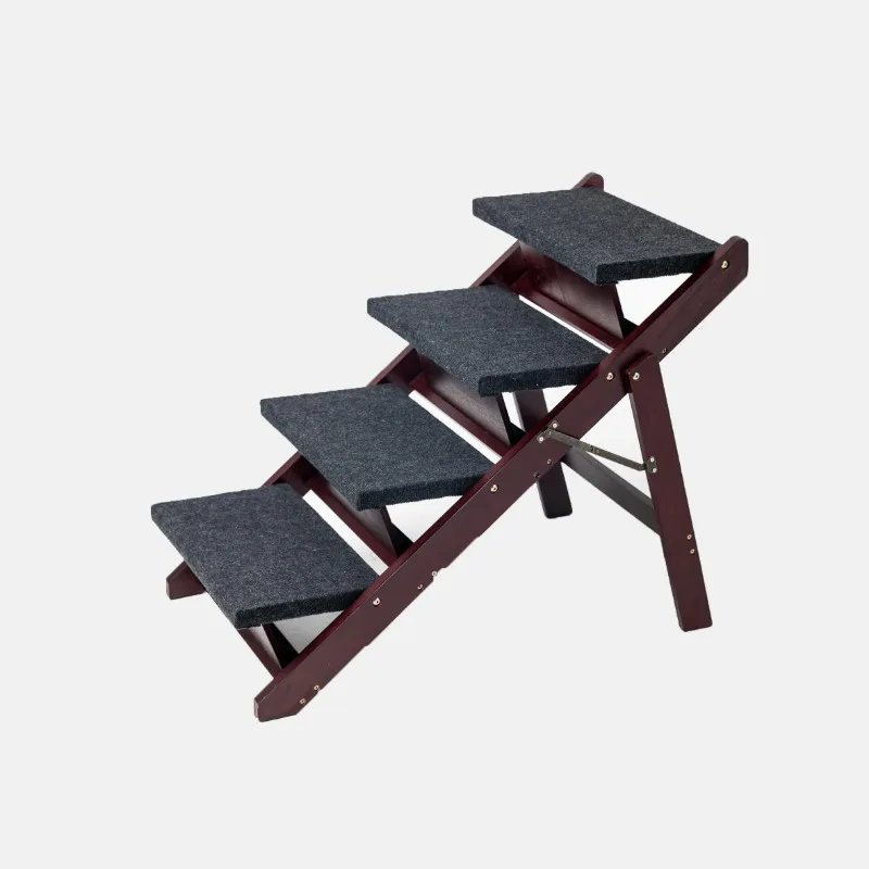 

Wooden Dog Stairs/Steps - Foldable 4 Levels Pet Stairs & Ramp Perfect for Beds and Cars - Portable Dog