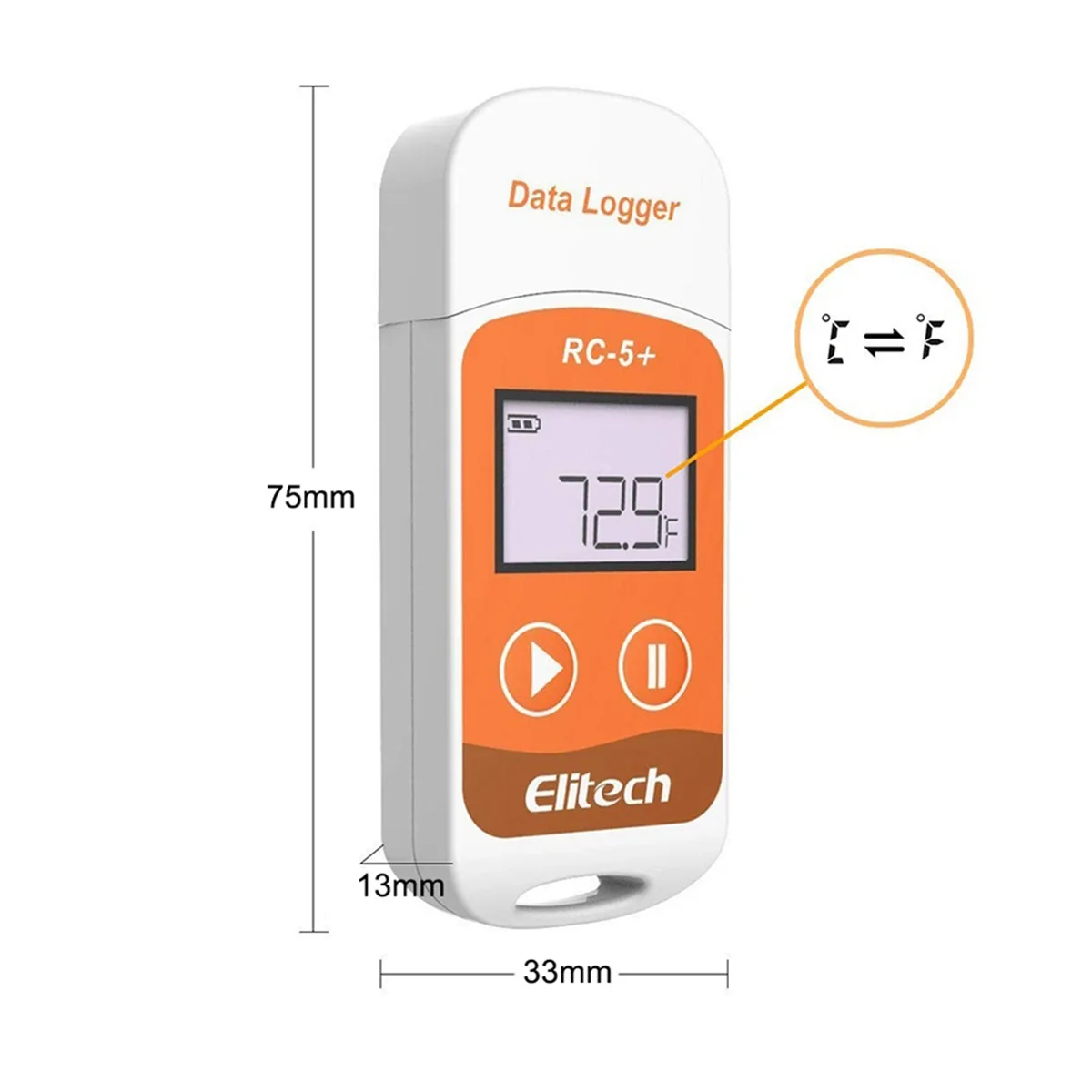 Elitech เครื่องบันทึกข้อมูลอุณหภูมิแบบ USB RC-5 + PDF, เครื่องบันทึกข้อมูลอุณหภูมิแบบใช้ซ้ำได้32000จุดสำหรับทำความเย็นการขนส่งโซ่เย็น