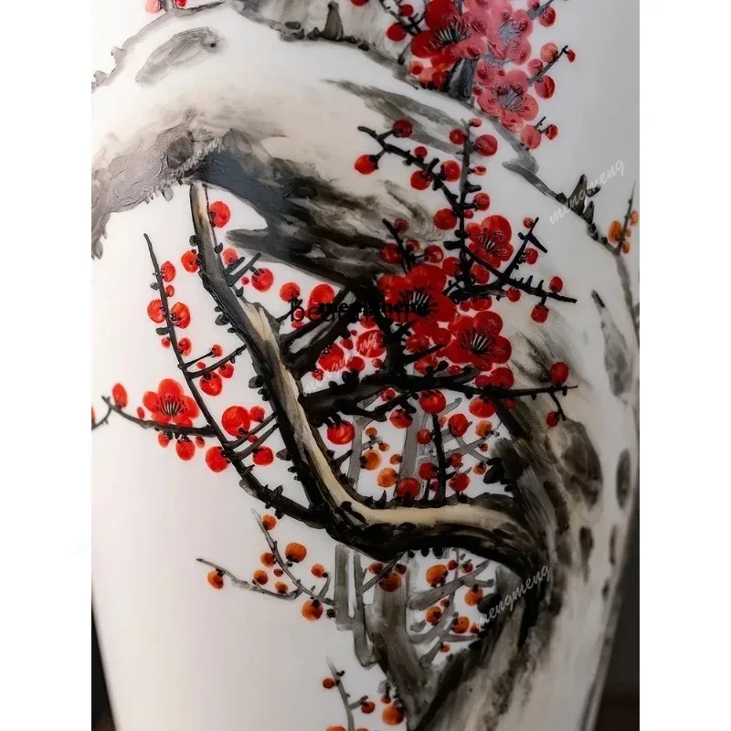 Cy Mutton Fat Jade Hand Painted Plum Blossom Five Fu Plum Blossom Vase Decoration Chinese Living Room Solid Wood HomeX