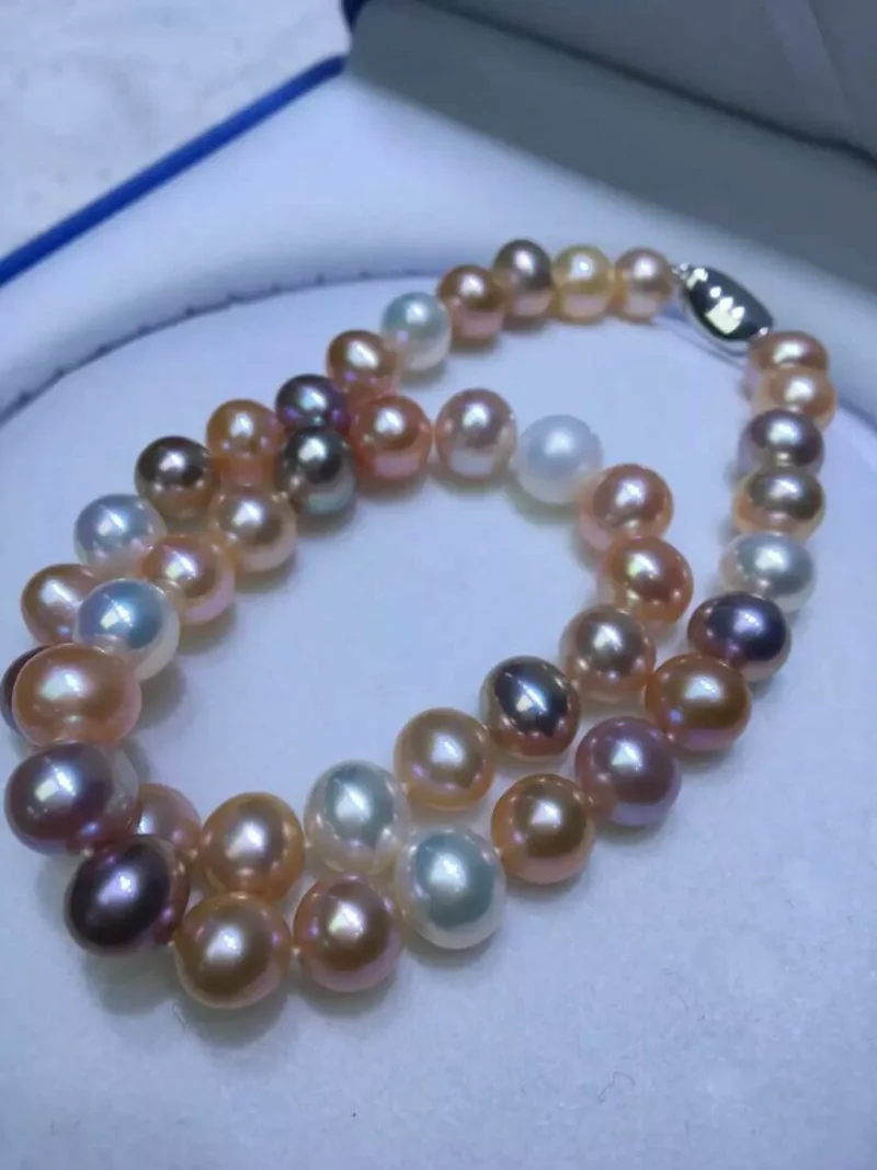 

Elegant AAA Round 9-10mm South Sea White Lavender Pink Pearl Necklace 19"925s