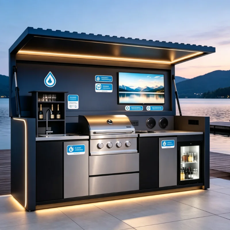 Custom Aluminum Outdoor Cooking BBQ Kitchen Complete Unit Pergola Grill and Integrated Sink for Villa