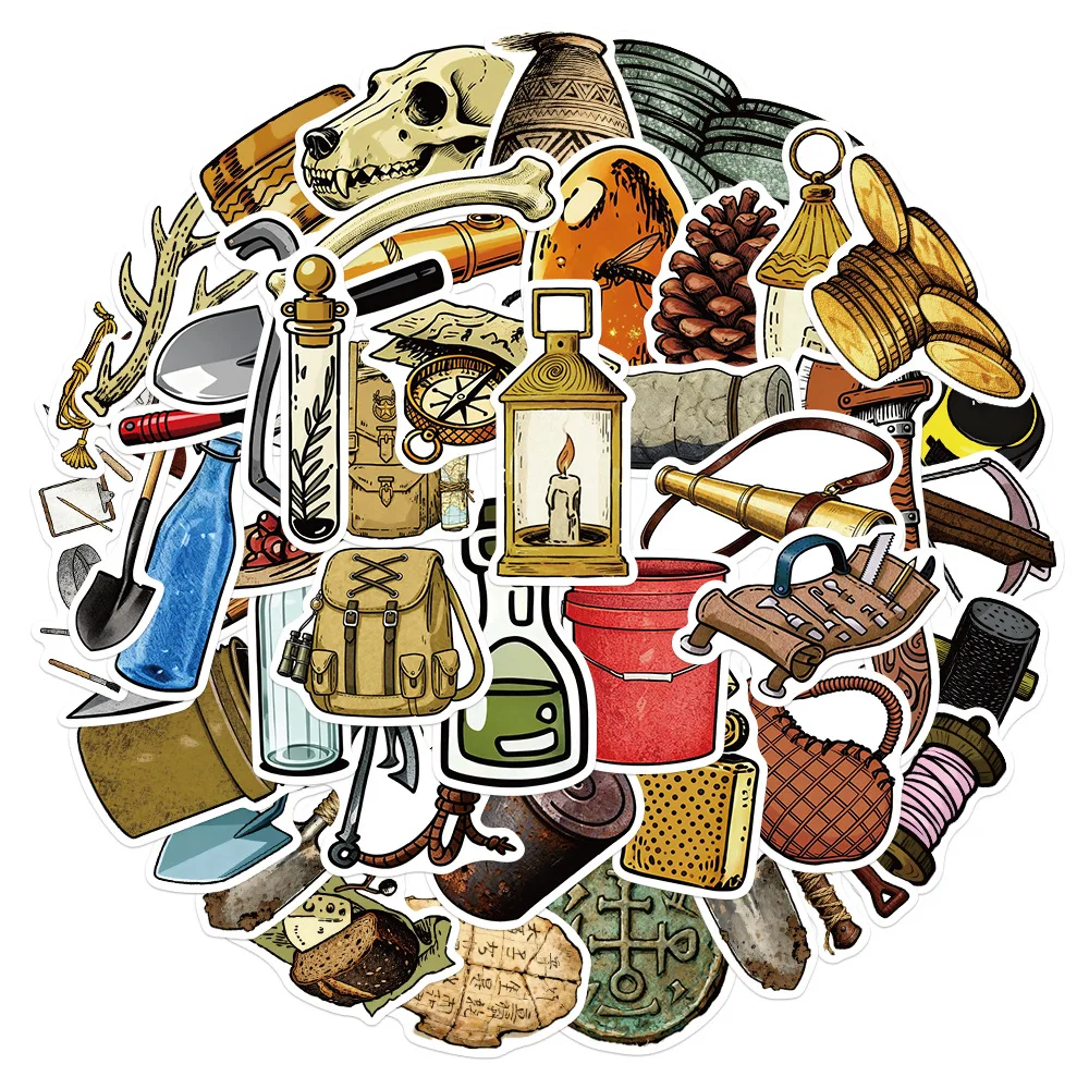 

10/50PCS Archaeological Tools Retro Stickers Cartoon Creative Decorative Luggage Stationery Box Skateboard Graffiti Decals