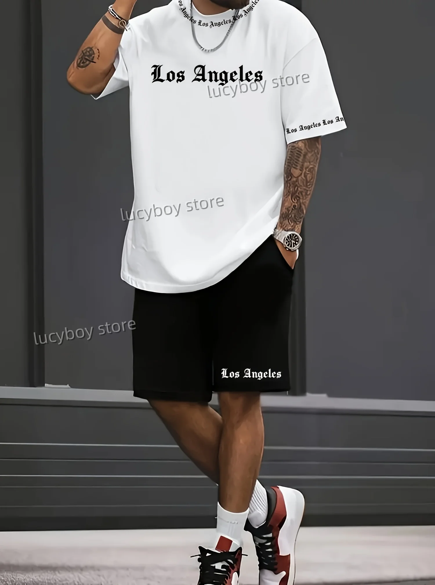 2025 Los Angeles Printed Men's Suit 2 Pieces Set Casual Suit SportswearFitness Set  Men's Tracksuit Oversized Clothes