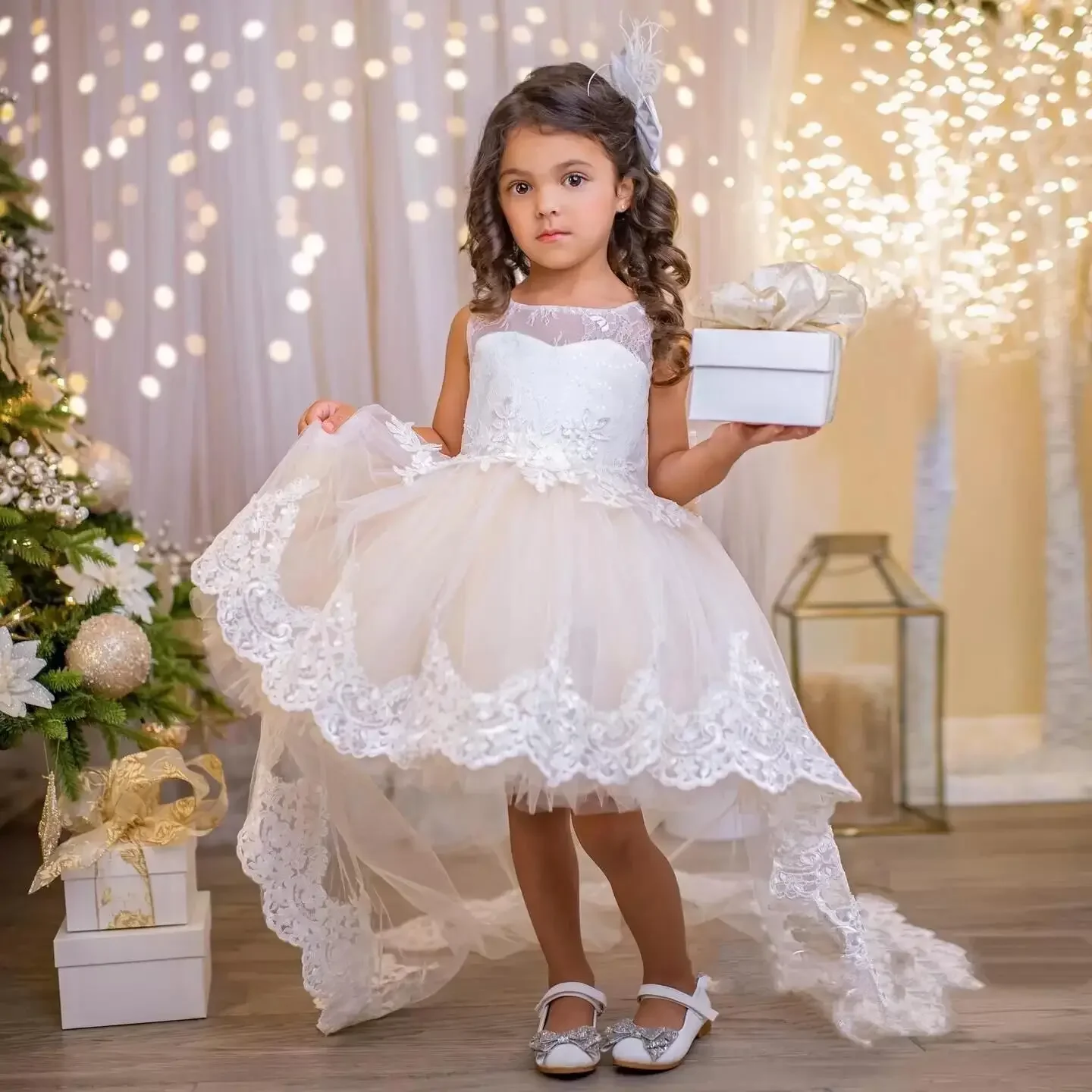 Customized Champagne Ball Gown Baby Flower Girl Dresses Tulle Appliques Children Wedding Party Prom Gowns