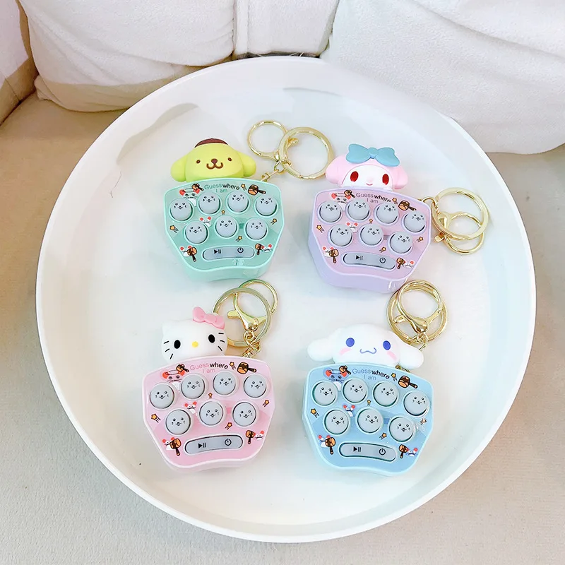 Sanrio Hello Kitty Cinnamoroll Game Console Keychain Melody Kuromi Mini Handheld Whack-A-Mole Decompression Game Pendant Gifts