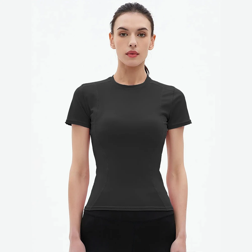Skinny and tight fitting sports top for women, outdoor running, fitness training, yoga clothes, short sleeves