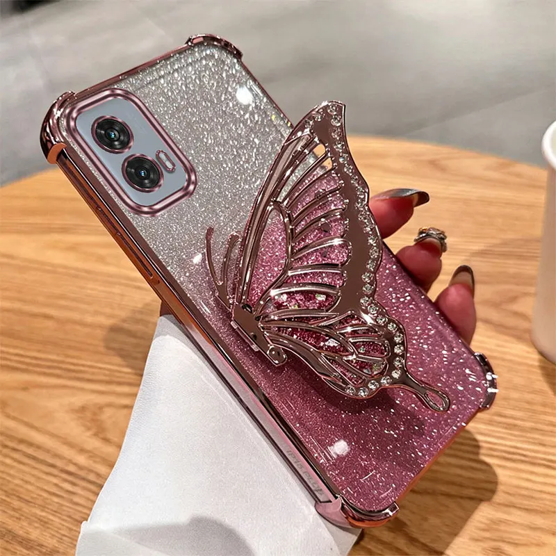 Чехол-держатель для телефона Lucky Butterfly Glitter для Motorola Moto G30 G20 G10 Power G52 G54 G84 G71S G82 E14 E15 G40 Fusion G85