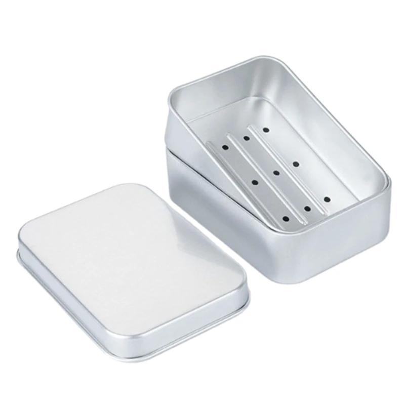 Lightweight and Durable Aluminum Soap Holder with Lid Aluminum Soap Box with Removable Draining Layer Moisture Resistant