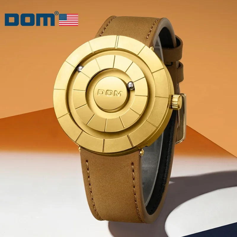 DOM 1753 Men\'s Creative Design Quartz Watch Magnetic Ball Waterproof Leather Strap Fashion Watches for Male Gifts reloj hombre