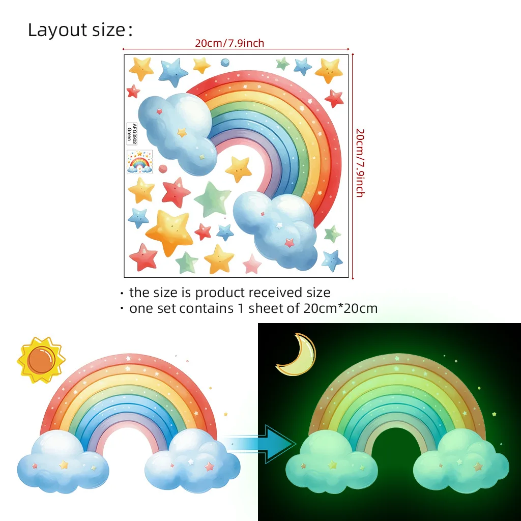 Cartoon Rainbow Luminous Wall Stickers Glow In The Dark Cloud Stars DIY Wall Decal For Baby Kids Room Nursery Home Decorations